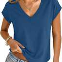 UNCLECAT Womens Crop Tops V Neck Cap Sleeve T Shirts Summer Basic Loose Fit Short Sleeves Tee Cute Trendy Clothes