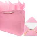 jabberwpacking 9" Medium Pink Premium Gift Bag with Tissue Paper and Card (Silk Paper Gift Bag) for Women Girl Birthday Baby Shower