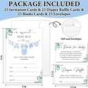 Set of 25 Baby Shower Invitations for Girl & Boy, Blue Clothes Theme Gender Reveal Party Invites With Envelopes, Including Book Request Cards & Diaper Raffle Tickets Party Supplies-10