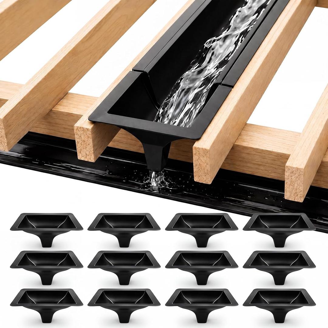 Sosation 12 PCS Under Deck Drainage System Downspout Black PE Under Deck Rain Shield Downspouts Use for 12"&16" Joist Spacing