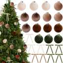 Roberly 30 Pcs Neutral Velvet Christmas Ornaments, 3.15" Flocked Hanging Balls with Velvet Bows Christmas Shatterproof Bulbs for Xmas Tree Holiday Home Decorations, Brown Green