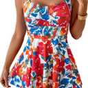 B2prity One Piece Swimdress Swimsuit for Women Tummy Control Wrap Swim Dress Modest Ruched Skirt Bathing Suit (XXL)