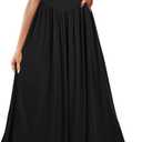 Newshows Women's Summer Square Neck Ribbed Knit Short/Long Sleeve A Line Flowy Midi Dress with Pockets (Medium)