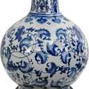 Red Lantern 12" Floral Blue & White Porcelain Vase
