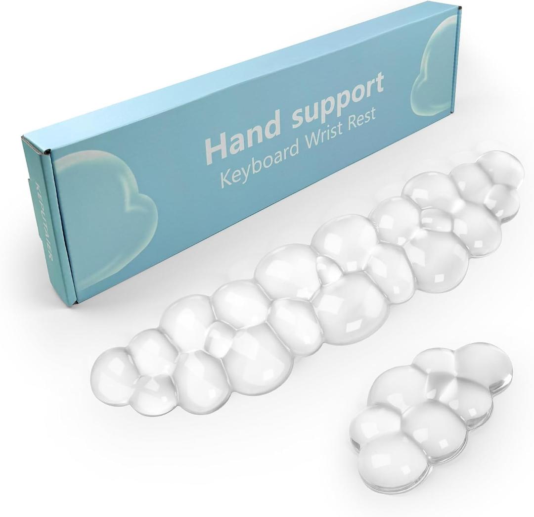 Gel Cloud Keyboard and Mouse Wrist Rest, Cute Wrist Support and Arm Support Keyboard Rest for Keyboard and Mouse Typing Pain Relief Suitable for Office/Computer/Laptop/Gaming White