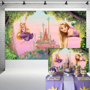 Princess Rapunzel Birthday Party Backdrop Decorations Tangled Castle Tree Background Fairytale Theme Cake Table Banner 5x3 ft 96