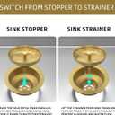 Kitchen Sink Drain Gold Sink Drain Strainer with Fixed Post 3-1/2 Inch Kitchen Drain Assembly with Strainer Basket and Drain Stopper for Standard Kitchen Sink Stainless Steel Brushed Gold
