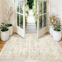 3x4 Rug Entryway Washable: Small Non Slip Front Door Mat with Rubber Backing for Bathroom Kitchen Indoor Entrance, Neutral Boho Low Pile Vintage Area Rug for Bedroom (Beige/Ivory 3ft x 4ft)