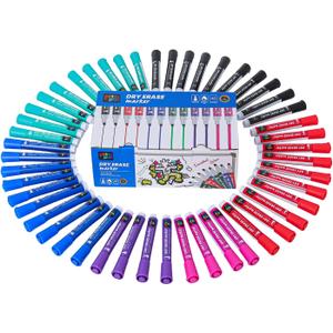 Arts Pal Dry Erase Markers, 48 Count 6 Vibrant Colors, Chisel Tip, Low Odor, Easy Erase, Whiteboard Markers for Classroom, Office, Home, Teachers, Kids, Creative Projects, Back to School Supplies