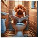 TcnBzydkij Square Canvas Bathroom Decor Poodle Dog Wall Decor Poster Animals Reading Newspaper Theme Bathroom Wall Art Print Toilet Wall Decor Home Gift 12x12inch Framed, style-34