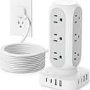 Flat Plug Power Strip Tower 10FT, 40W Total Fast Charging Station, Dual PD 20W USB-C Surge Protector with 12 AC Outlets and 8 USB Ports (4 USB C), Long Extension Cord for Home Office Dorm Room