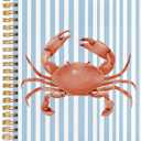 Coastal Beach Crab Spiral Notebook Journal 5.5x8.3, Ocean Beach Journals for Writing, Crab Gifts, Blue Striped Ocean Hardcover Notebooks for Note Taking