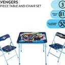 Marvel Avengers 3-Piece Kids Activity Table and Chair Set Square Table with 2 Folding Chairs, Superhero-Themed Furniture for Ages 3+, Ideal for Playroom, Arts & Crafts, or Snacks, Onesize