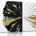 Abstract Wall Art for Living Room Black White and Gold Pictures Wall Decor for Office Circles Painting Wall Art for Bedroom Size 20 x 40 Inch