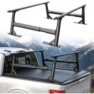 Heavy Duty Lightweight Aluminum Truck Ladder Rack, 1500 LBS Capacity, Compatible with Tonneau Cover & T-Slot Rails, 19"-25" Height Adjustable, Bed Rack with Side Bars Fits Tacoma Gladiator