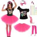 Women's 80's Costumes with Accessories Set Tutu Skirt Earrings Necklace Bracelets Fishnet Gloves Legwarmers Headband All in … XL12-14Y