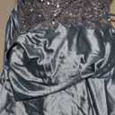 V Neck Satin Prom Dresses Long Mermaid Lace Evening Gown with Slit Pleated Bodycon Formal Dress with Tail Size 2