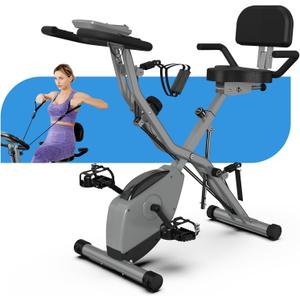 Indoor Exercise Bike for Seniors, 5 IN 1 Foldable Stationary Bike with 16-Level Magnetic Resistance and Tri-Position Ride, 300LBS Capacity, 5.5 LBS Flywheel, Designed for Home Workout