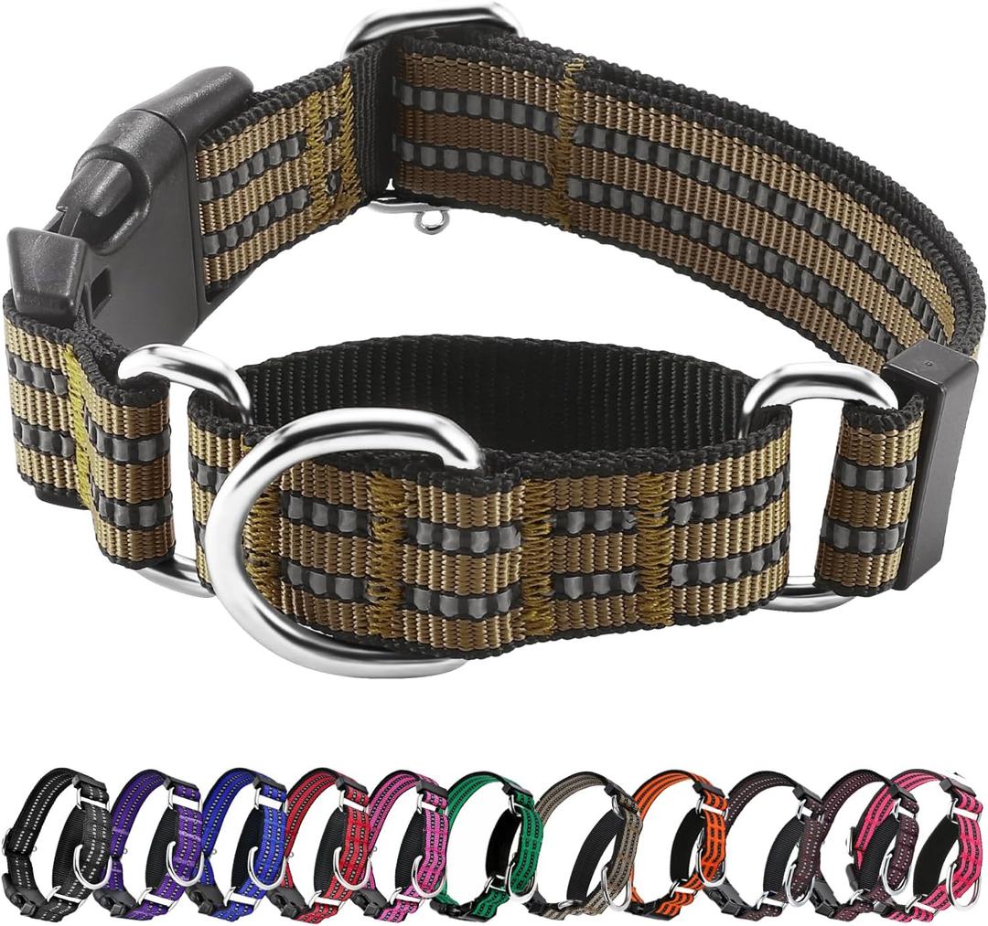 Hikiko Martingale Dog Collars Reflective Nylon Dog Collar with Quick Release Buckle Adjustable Training No Slip Dog Collar (Medium, Brown)
