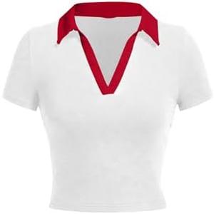 Avanova Women Polo Collared V Neck Tee Shirts Ringer Short Sleeve Crop Tops XL