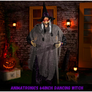 Sound and Motion Activated ] 64" Halloween Animatronic Reaper with LED Eyes and Creepy Sound, Life Size Animated Halloween Decorations Outdoor for Haunted House Props Decor Lawn Yard Patio