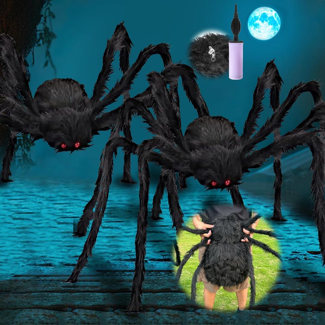 2 Pcs 12 Ft Halloween Giant Inflatable Spider, Realistic Large Scary Hairy Spider for Halloween Decorations Indoor Outdoor and Yard Creepy Dcor