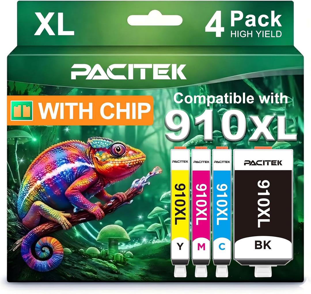 910XL Ink Cartridges Combo Pack Replacement for HP 910 XL 910XL to use with OfficeJet 8010 8015 8018 OfficeJet Pro 8020 8022 8025 8028 8035 Printers (Black, Cyan, Magenta, Yellow, 4-Pack)