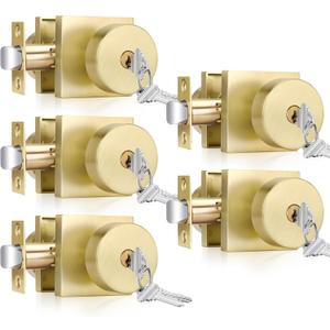 Haidms Gold Entry Door Knobs with Lock and Key, Keyed Different (5 Pack)