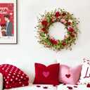 WDS WONDROUS 18.8 Inch Valentine's Day Wreath, Red Pink White Tulip Heart Wreath for Front Door Decor, Spring Wedding Anniversary Party Decoration