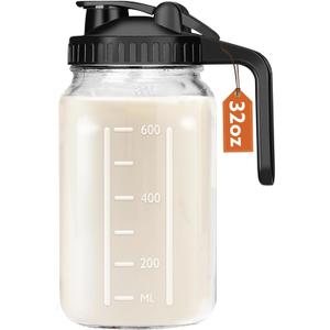 Breast Milk Pitcher, 32 OZ Mason Jar Pitcher with Lid Double Leak Proof,1 Quart Breastmilk Storage Containers for Fridge, Glass Jug for Sun Tea, Juice, Cold Brew Coffee (Black)
