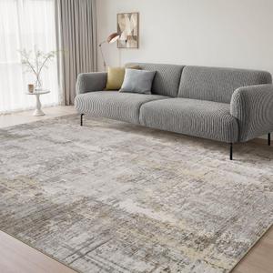 5 x 7 Area Rugs for Living Room, Machine Washable Non Slip Rug Ultra Soft Low Pile Indoor Carpet Modern Abstract Rugs for Bedroom Office Room Dining Room Beside, Beige