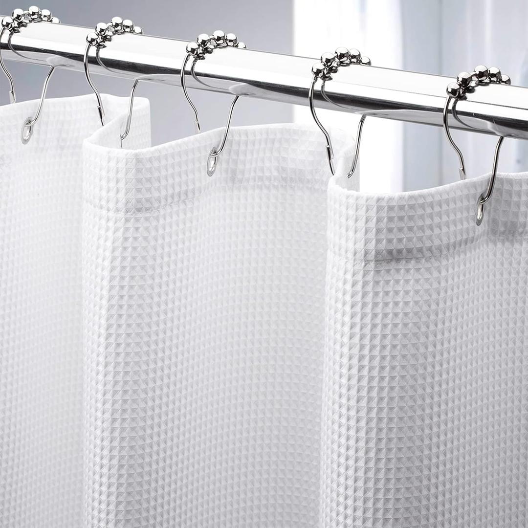 AmazerBath White Waffle Shower Curtain, 36x72 Inches, Fabric Stall Curtain With Waffle Weave, Hotel Quality Bathroom Shower Curtains