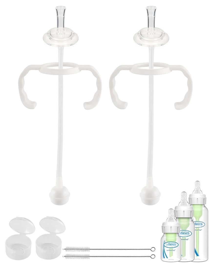 Straw Cup Conversion Kit for Dr Browns Narrow and Narrow Glass Baby Bottles, Weighted Straw Replacement Kit with Soft Straw Top and Handle,6m+,Set of 2