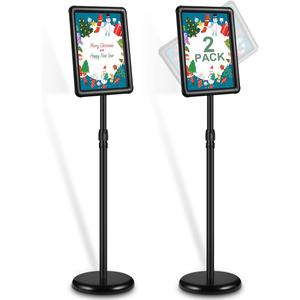 Sign Stand, 2 Pack Adjustable Sign Holder Stand with Base, 8.5 x 11 Inch Vertical and Horizontal View Sign Displayed, Snap Open Frame for School Store Business Advertise Show Christmas Decor, Black Sign Stand, 2 Pack Adjustable Sign Holder Stand with Base, 8.5 x 11 Inch Vertical and Horizontal View Sign Displayed, Snap Open Frame for School Store Business Advertise Show Christmas Decor, Black
