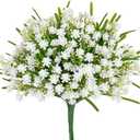 Artificial Spring Flowers UV Resistant - 6 Pcs White Fake Wildflowers 13.7" Faux Plastic Greenery Farmhouse Plants Shrubs Faux Flowers for Outdoor Planters Garden Wedding Indoor Table Home Porch Decor