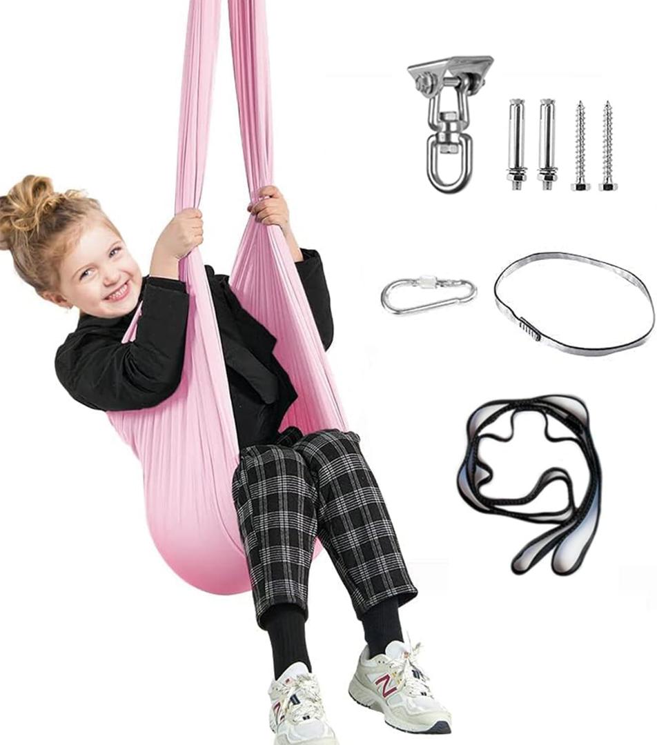 Therapy Swing for Kids with Special Needs (Hardware Included) Sensory Swing Cuddle Swing Indoor Outdoor Kids Swing Adjustable Hammock for Children with Autism, ADHD, Aspergers(Pink)