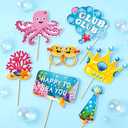 Under The Sea Party Photo Booth Props with Stick Ocean Animal Photo Booth | Ocean Animal Birthday Elfie Photo Booth DIY Props Summer Beach Birthday Party Favors Baby Shower Photography Decorations