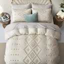 Oli Anderson Tufted Duvet Cover Queen Size, Soft and Lightweight Duvet Covers Set for All Seasons, 3 Pieces Boho Embroidery Shabby Chic Bedding Set (Beige, Queen, 90" x 90")