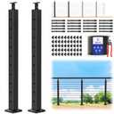 CKE 5-10ft Complete Set 36" Cable Railing Post Kit, 2Pack Adjustable Top Level Drilled Line Posts(35"x2"x2"), 150ft 1/8" Wire Rope, Black Swageless Invisible Cable Railing Kit (No Handrail) LPS01