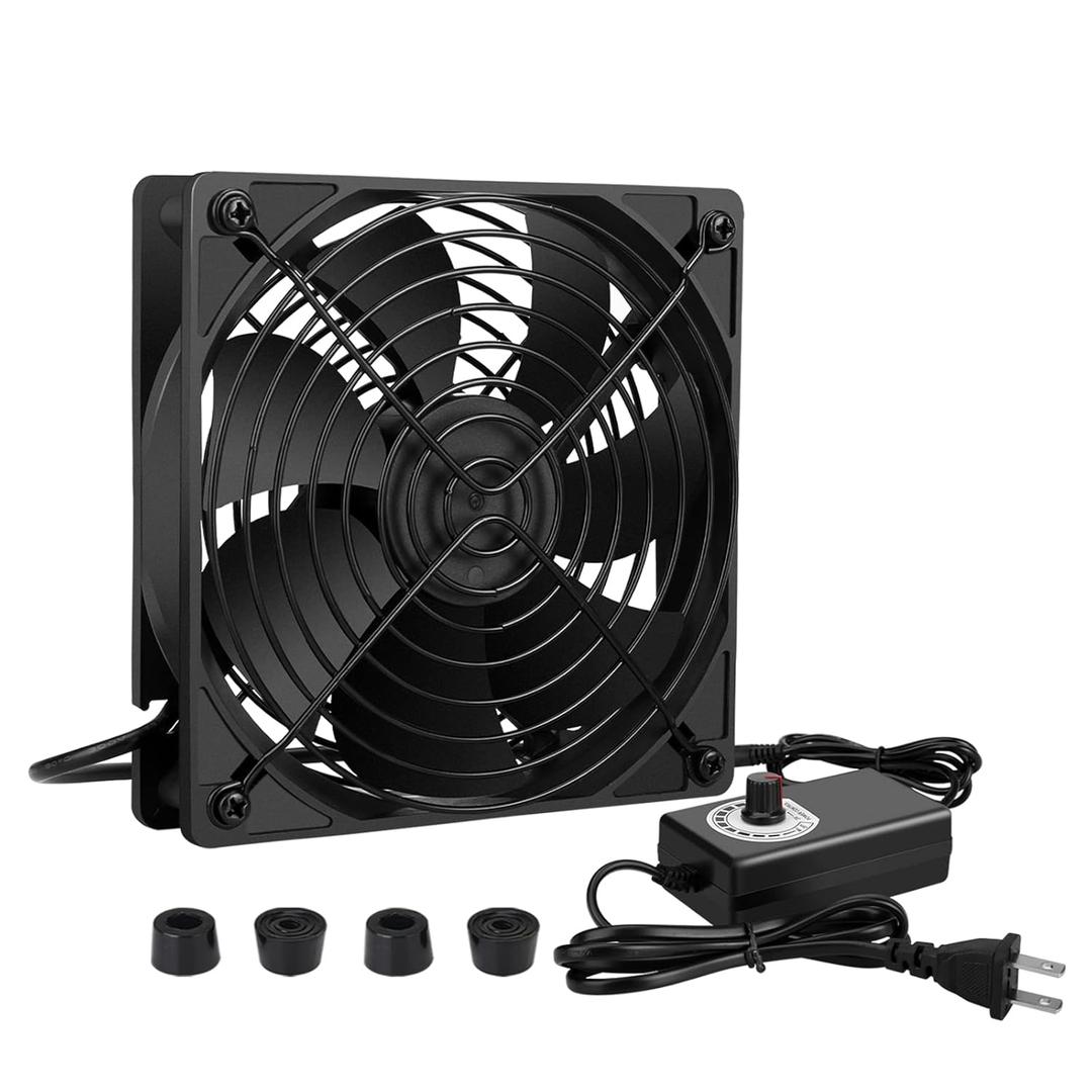 120mm AC Powered Fan with Vriable Speed Controller, AC 110V to 220V Vriable Speed Fan for Receiver Amplifier DVR PlayStation Component Cooling (4.7x4.7x1.0in)