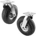 (2 Pack) RRQ 10 Inch Caster Wheels, Pneumatic Swivel Caster Wheels with Zinc Top Plate 360 Degree Rotation for Cart, Dolly, Trolley, Workbench and Wagon, Black Rubber Wheels, 600 Lbs Total Capacity