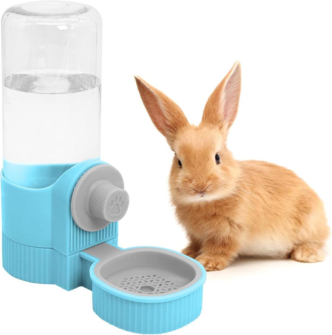 Fhiny Rabbit Water Bottle, 18oz Hanging Guinea Pig Water Bottle No Drip Gravity Bunny Water Dispenser for Cage Automatic Rabbit Waterer for Bunny Guinea Pig Chinchilla Ferret Cat Puppy (Blue)