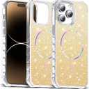 Compatible with iPhone 14 Pro Max Case Magnetic Glitter iPhone 14 Pro Max Phone Case 6.7" with Curly Wavy Frame Design [Bling & Cute][Compatible with Mag-Safe],Gold