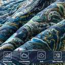 DJY Navy Gold Paisley Quilt Set California King Size - Boho Bedspread Coverlet Set 3 Pieces, Soft Lightweight Microfiber Navy Blue Paisley Floral Pattern Bedding for All Season, 112"x96"