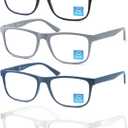 Blue Light Blocking Reading Glasses Men Large Oversized Square Readers Wide fit Cheaters for Men W/Big Head/Large Face (Matte-Black/Gray/Blue/Frosted Clear Frames)
