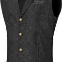 Century Star Suit Vest for Men - Victorian Steampunk Gothic Waistcoat Paisley Tuxedo Dress Vampire Western Corset Medieval (XX-Large, Black)