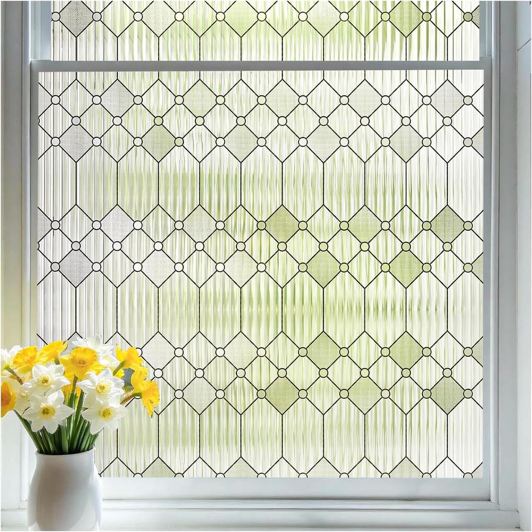 Coavas Reeded Glass Window Privacy Film, 3D Fluted Frosted, 23.6" x 78.7" | Static Cling No Glue Removable, Renter Friendly Day & Night Privacy, UV Blocking Anti-Glare for Bathroom Glass Door