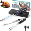 HAUSHOF Cordless Electric Knife Set for Meat Slicing, 8V Electric Carving Knife for Fish, Bread, Turkey, Rechargeable Meat Cutter with Reciprocating Stainless Steel Blades, Safety Lock & Storage Case (Gray)