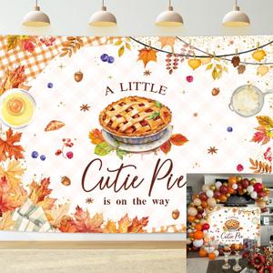 Fall Cutie Pie Baby Shower Backdrop 7x5FT A Little Cutie Pie is On The Way Party Banner Background Maple Leaves Baking Pie Themed Baby Shower Decorations Supplies