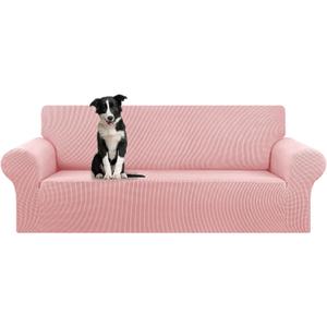 KEKUOU Stretch Oversized Sofa Slipcover 1 Piece Couch Sofa Cover (94"-110") Furniture Protector 4 Seater Sofa with Elastic Bottom for Kids,Pet.Jacquard Checked Pattern Fabric(X Large,Dusty Pink)